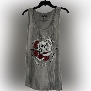 House of Blues Gray Skull and Roses Graphic Tank Top- size M
